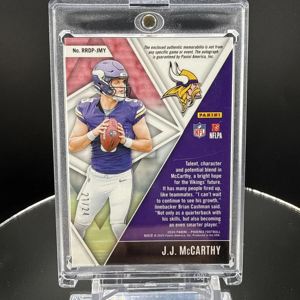 2024 Panini Phoenix Rising Rookies Dual Patch Auto Colorburst J.J. McCarthy /24
